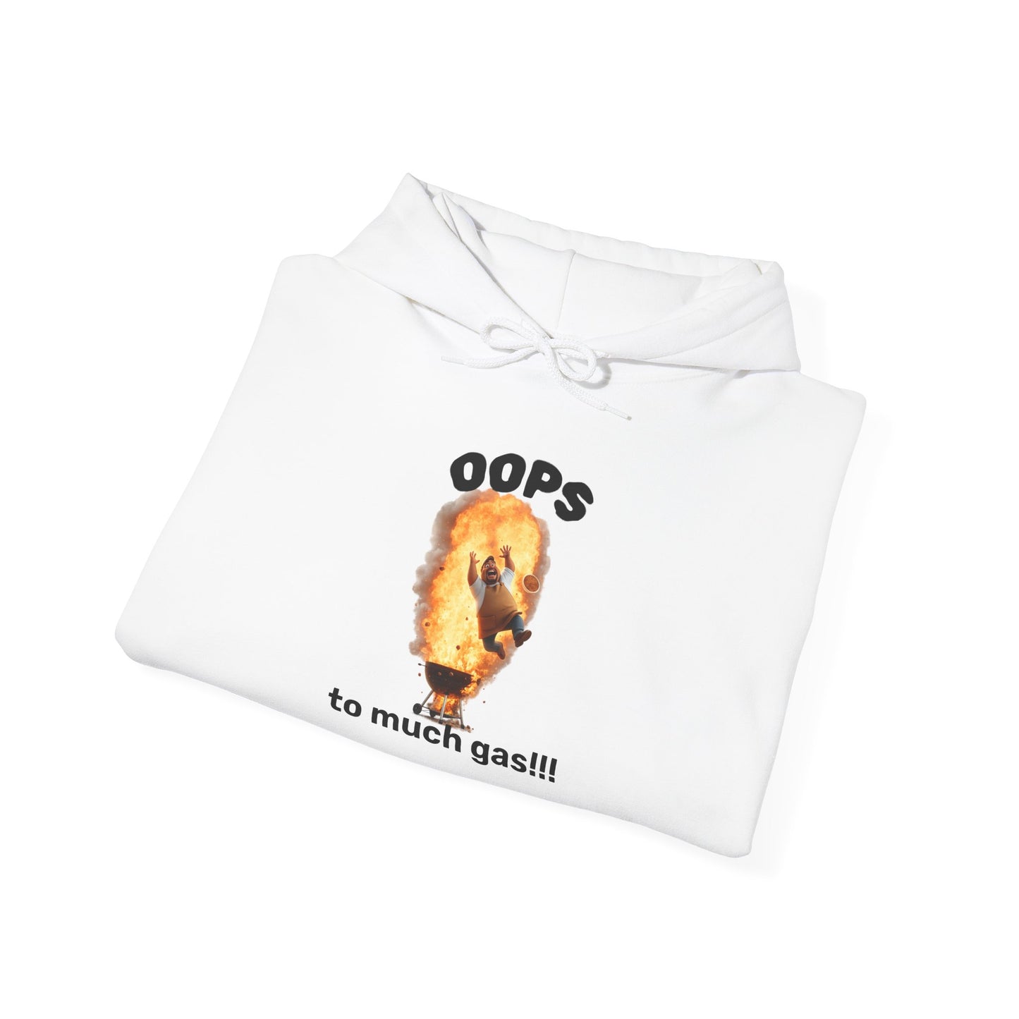 Hoodie - "Oops to much gas!!" Funny Flaming Skull Graphic Hooded Sweatshirt by Printify