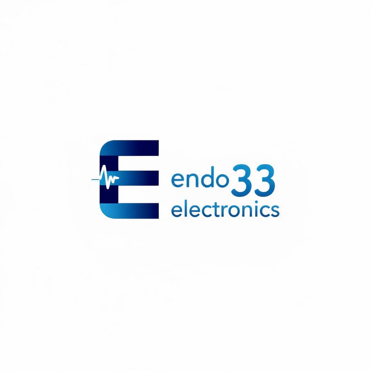 Captain BBQ’s Electronics logo featuring a blue rounded E with a heartbeat line and endo33 electronics text.