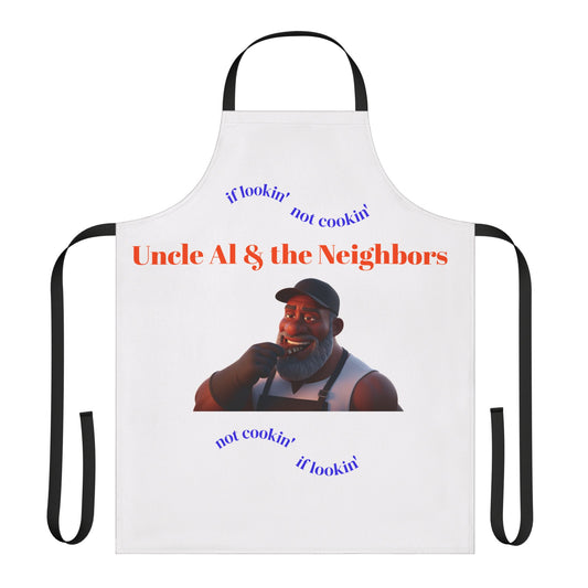 Apron — "Uncle Al & the Neighbors" Funny BBQ Cooking Apron (If Lookin' Not Cookin') by Printify