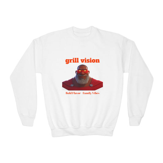 Grill Vision Crewneck Sweatshirt — Retro BBQ Santa Graphic by Printify