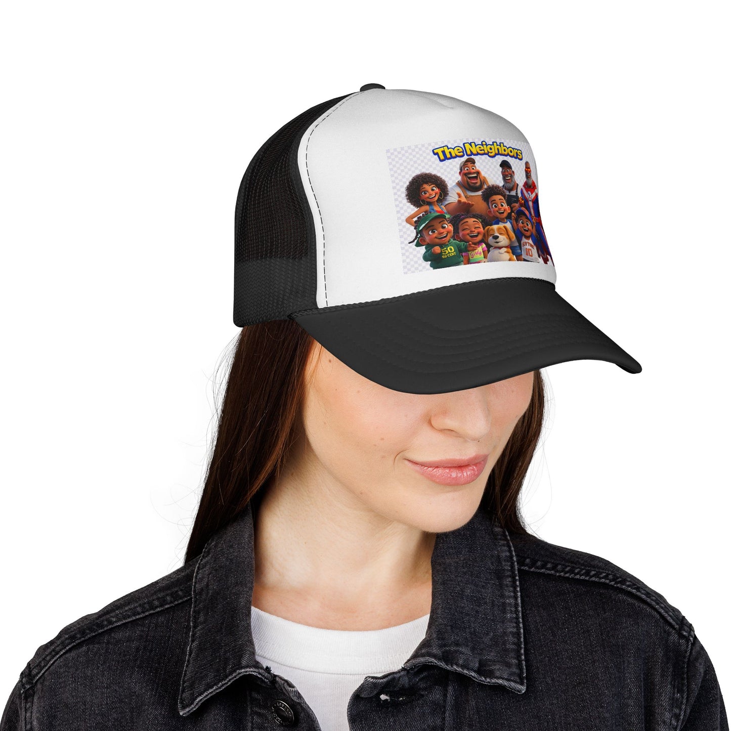 The Neighbors Trucker Cap – Cartoon Family Snapback Hat by Printify