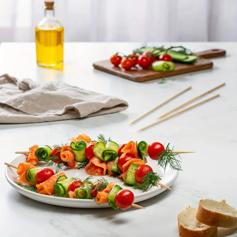 100 Natural Bamboo Skewers for BBQ and Parties by Endo33 Markets