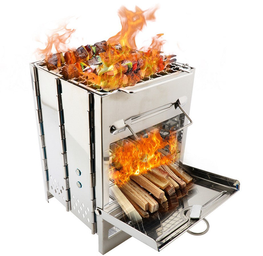Portable Mini Square Fire Pit BBQ Grill (Stainless Steel) by Endo33 Markets