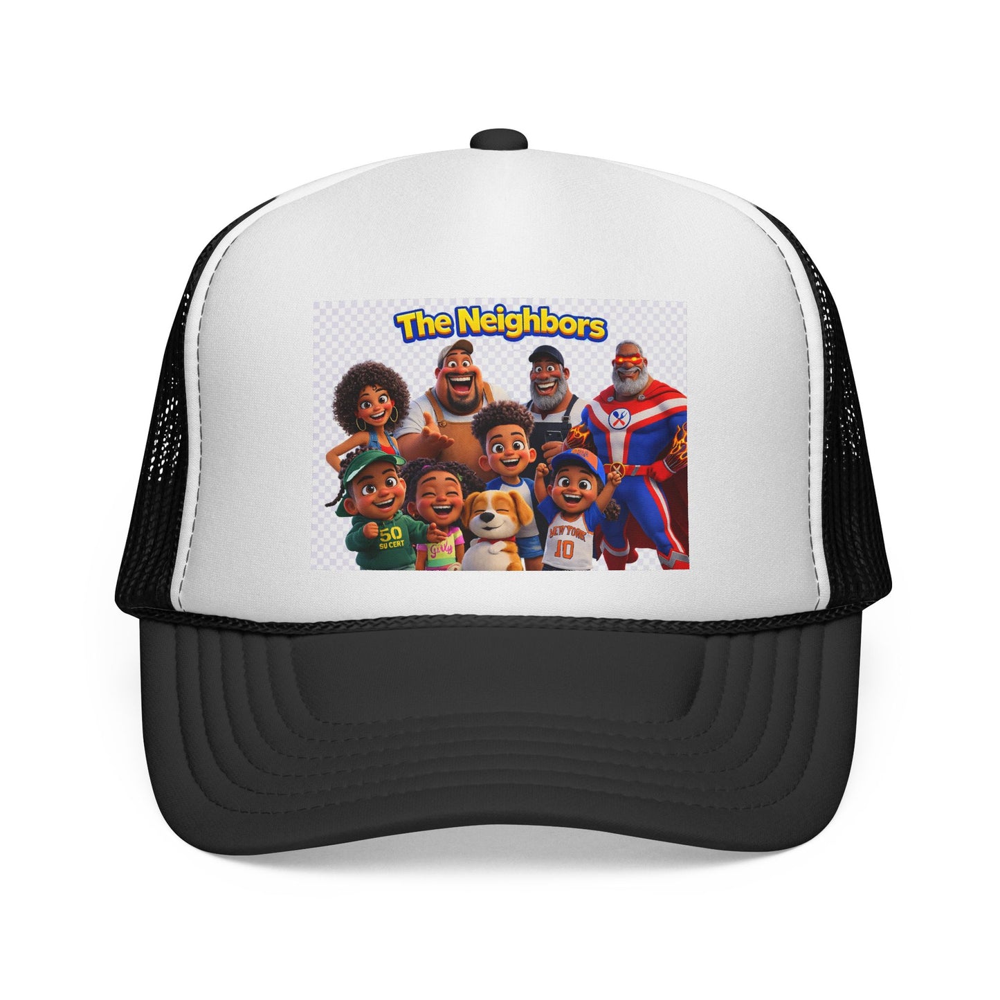 The Neighbors Trucker Cap – Cartoon Family Snapback Hat by Printify
