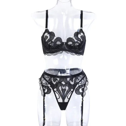 Set Of Mesh Embroidered Lingerie
