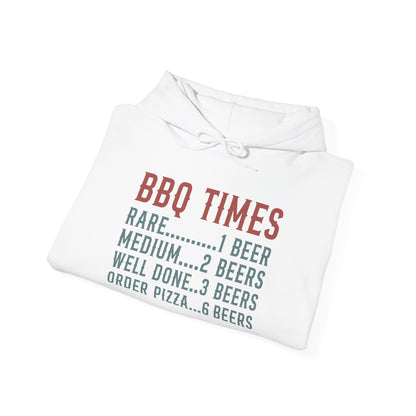 BBQ Times Hoodie — Funny Grilling Sweatshirt (“Rare…1 Beer” Design) by Printify