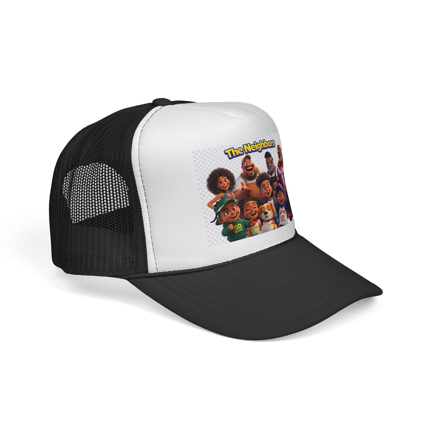 The Neighbors Trucker Cap – Cartoon Family Snapback Hat by Printify