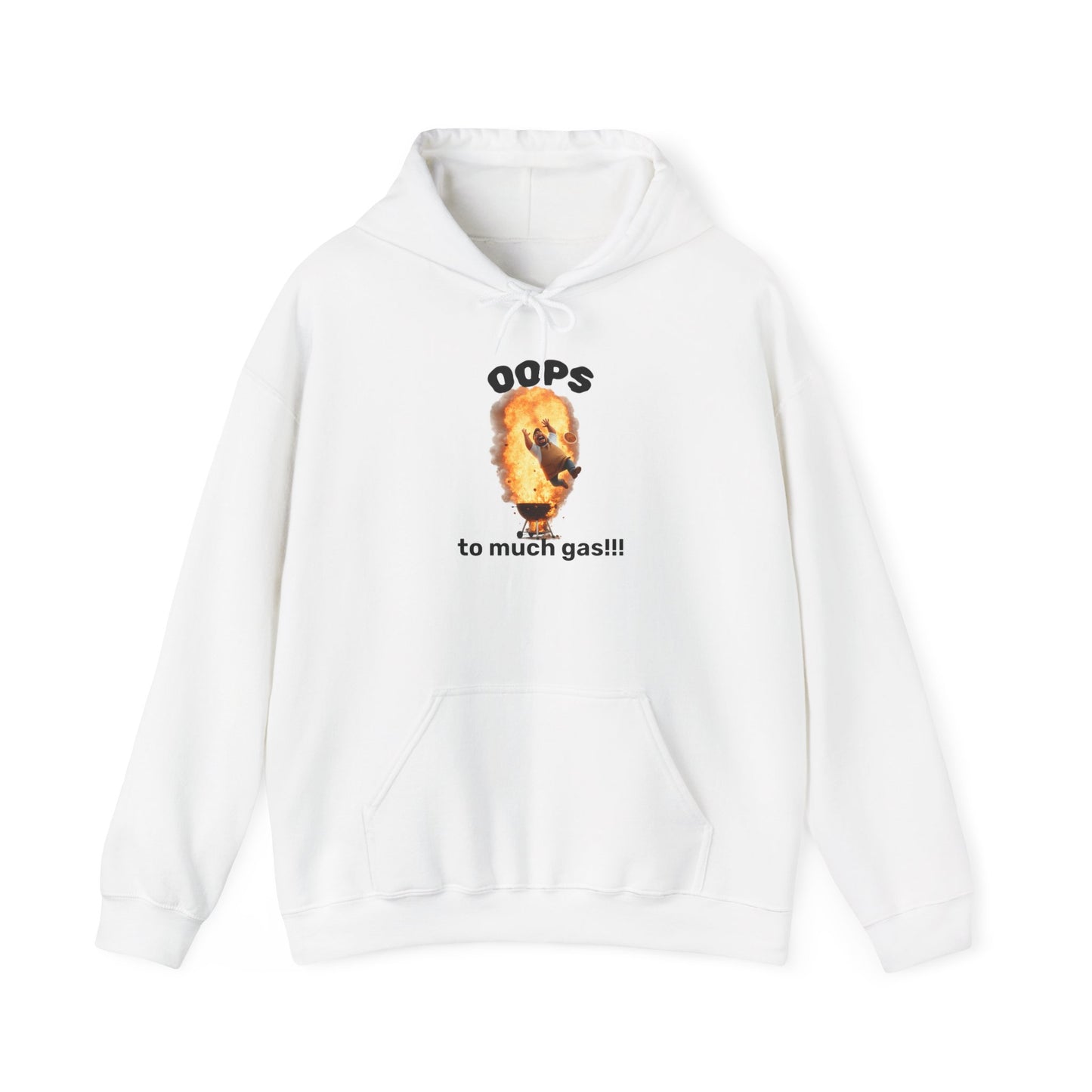 Hoodie - "Oops to much gas!!" Funny Flaming Skull Graphic Hooded Sweatshirt by Printify