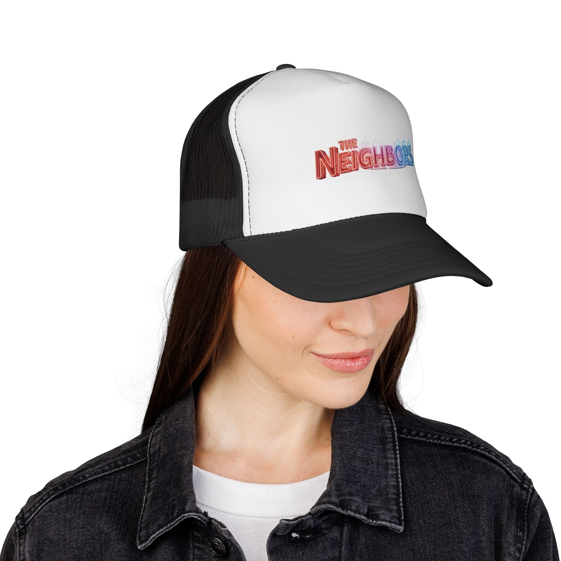 Trucker Cap — Retro "Neighbors" Ombre Logo Mesh Hat by Printify