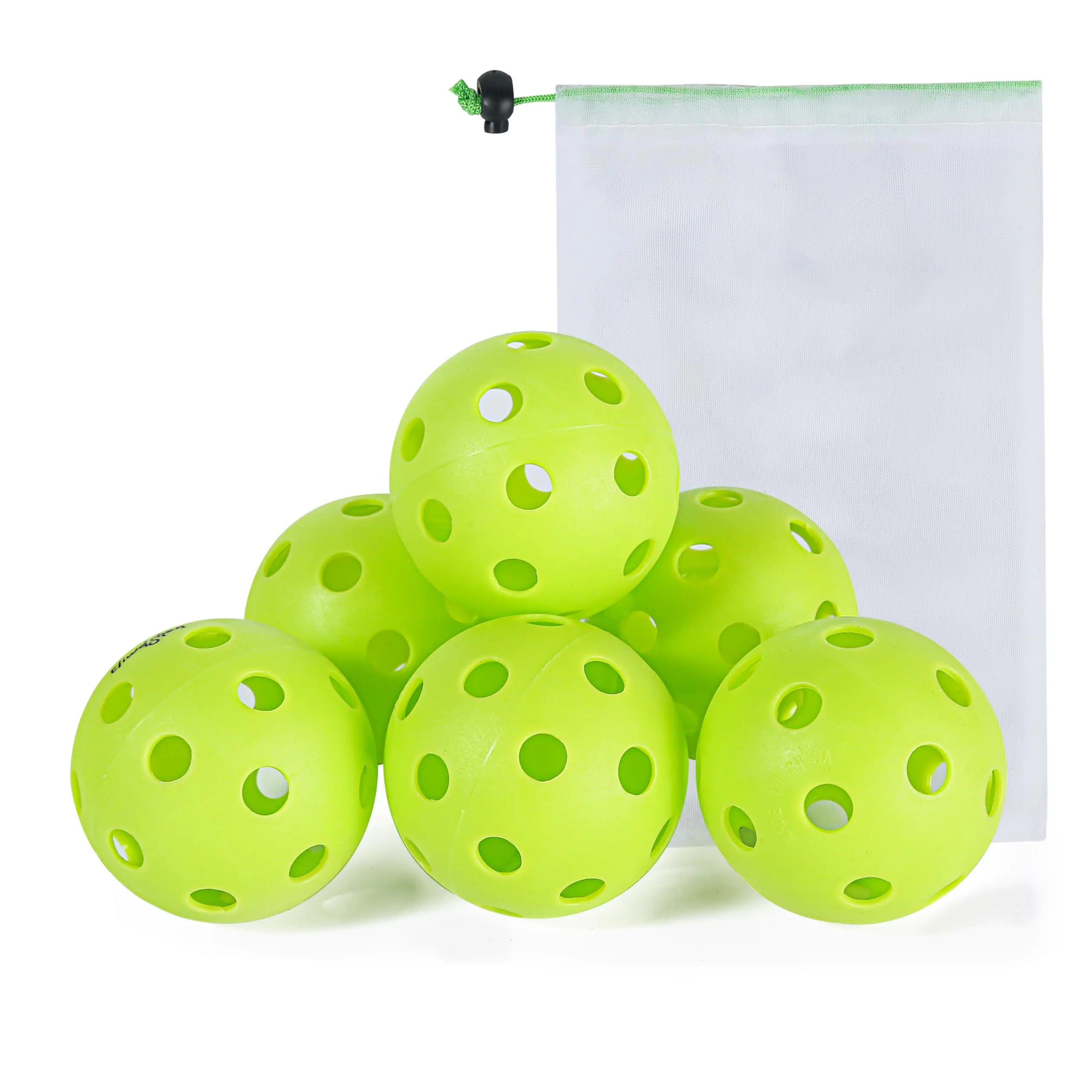 Eliwdshen Pickleball Sports Set Indoor Court Pickleball Balls 6-Pack 26 Holes with Mesh Bag High Elasticity & Durable for All Style Pickleball Paddles(Green)