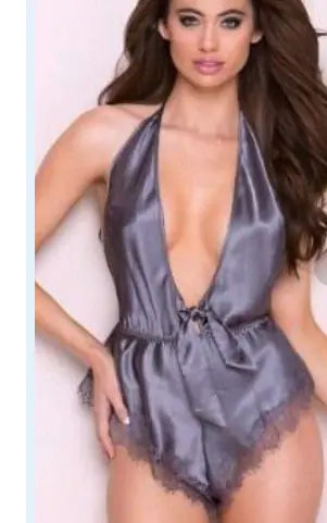 Silky Deep V Backless Lingerie Nightgown