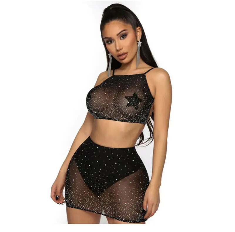 Fashionable Rhinestone Lingerie Set for Nightclubs
