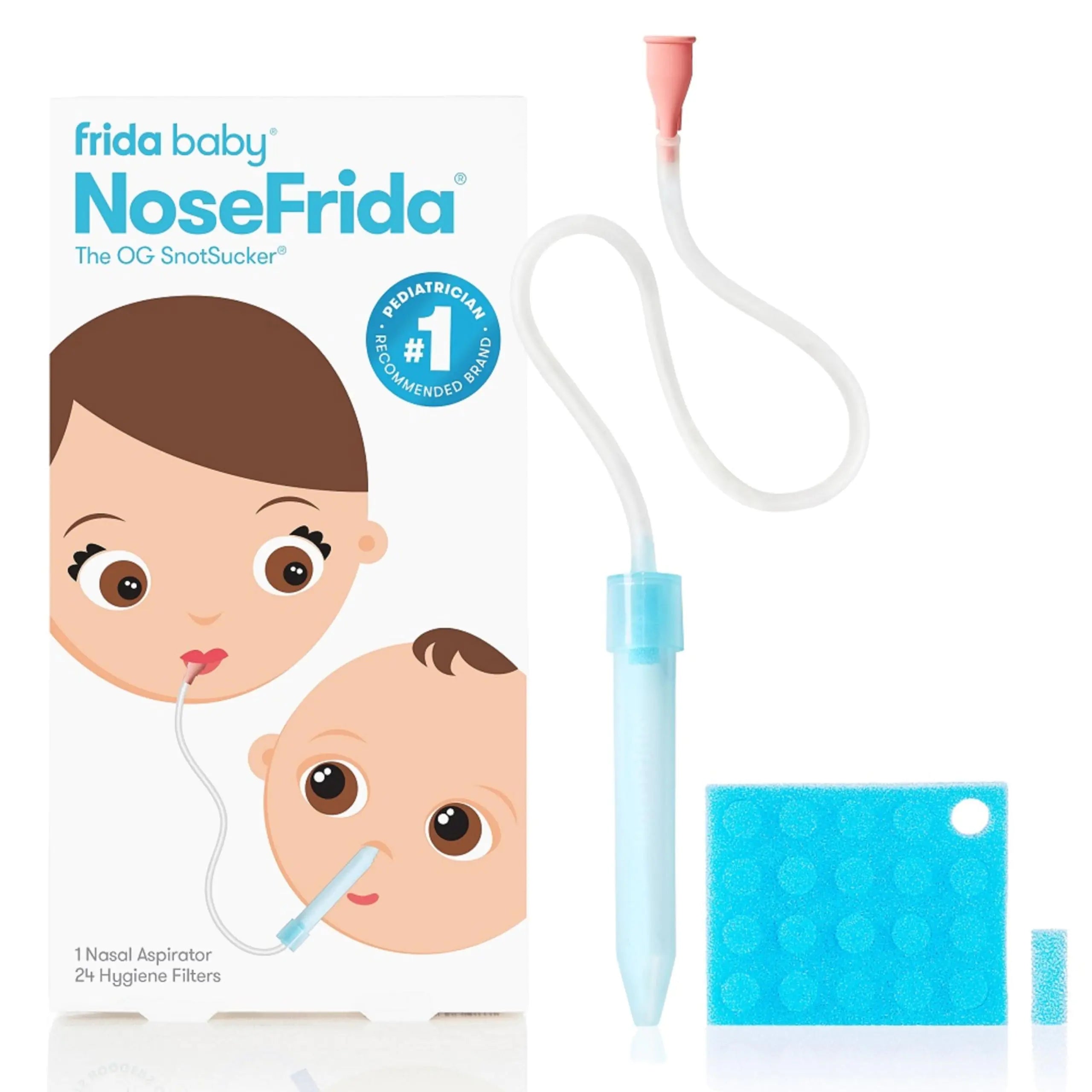 Frida Baby NoseFrida SnotSucker for Baby Nasal Aspirator for Baby Nose Sucker Baby Nasal Aspirator for Baby Congestion Relief with 24 Extra Hygiene Filters FSA/HSA Eligible