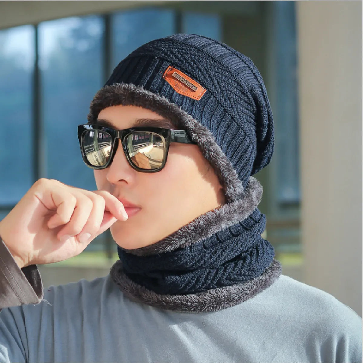 Men's Outdoor Warm Scarf & Fluff Hat by Endo33 Markets