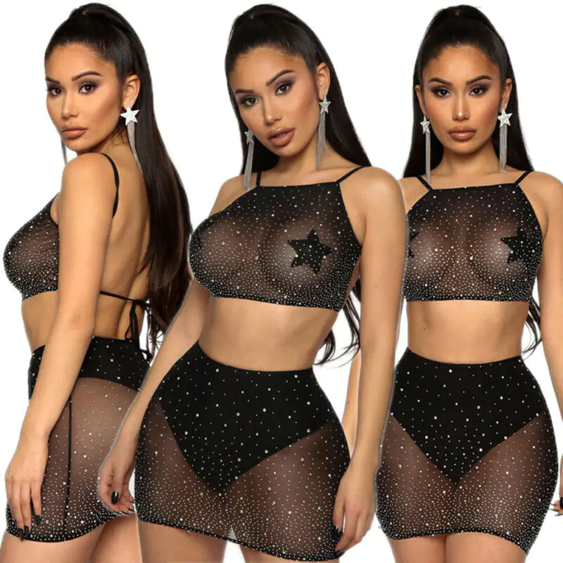 Fashionable Rhinestone Lingerie Set for Nightclubs