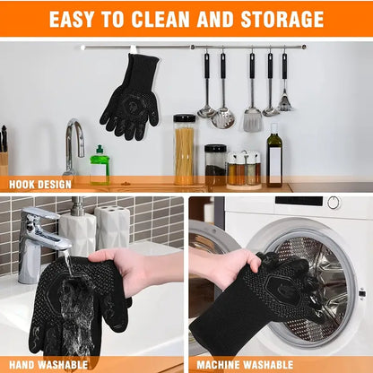 Heat Resistant Silicone BBQ Mitts for Cooking (1 Pair) by Endo33 Markets