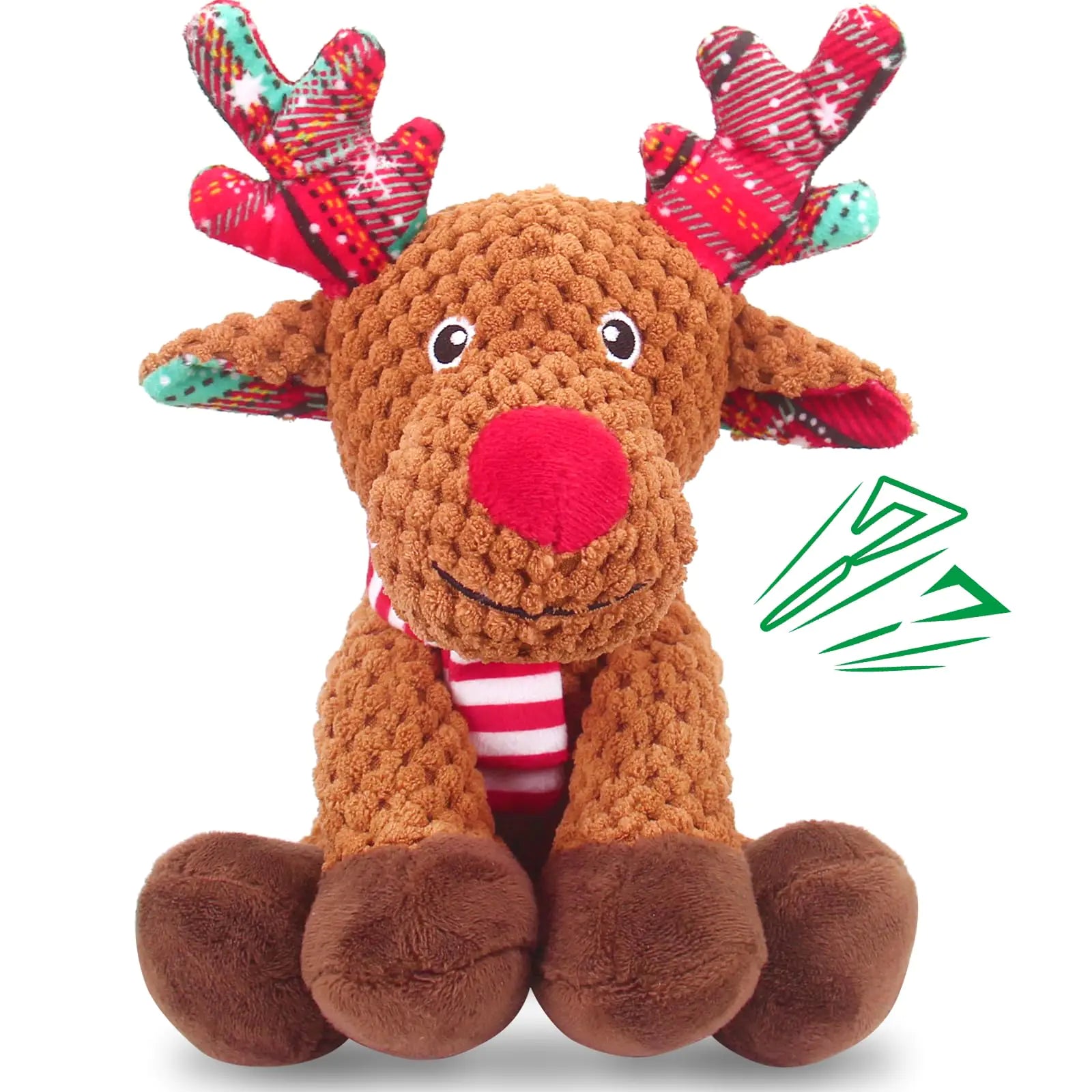 Christmas Dog Toys Dog Squeaky Toys with Crinkle Paper Interactive Plush Puppy Chew Toys Cute Reindeer Dog Funny Toys Dog Gifts for Small Medium Large Dogs