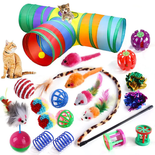 LTRINGYS 20 PCS Cat Toys Kitten Toys Set Interactive for Indoor CatsIncluding Cat TunnelCat Toys BallsCrinkle BallsCat WandCat Mouse Toys (T Shape) by Endo33 Markets