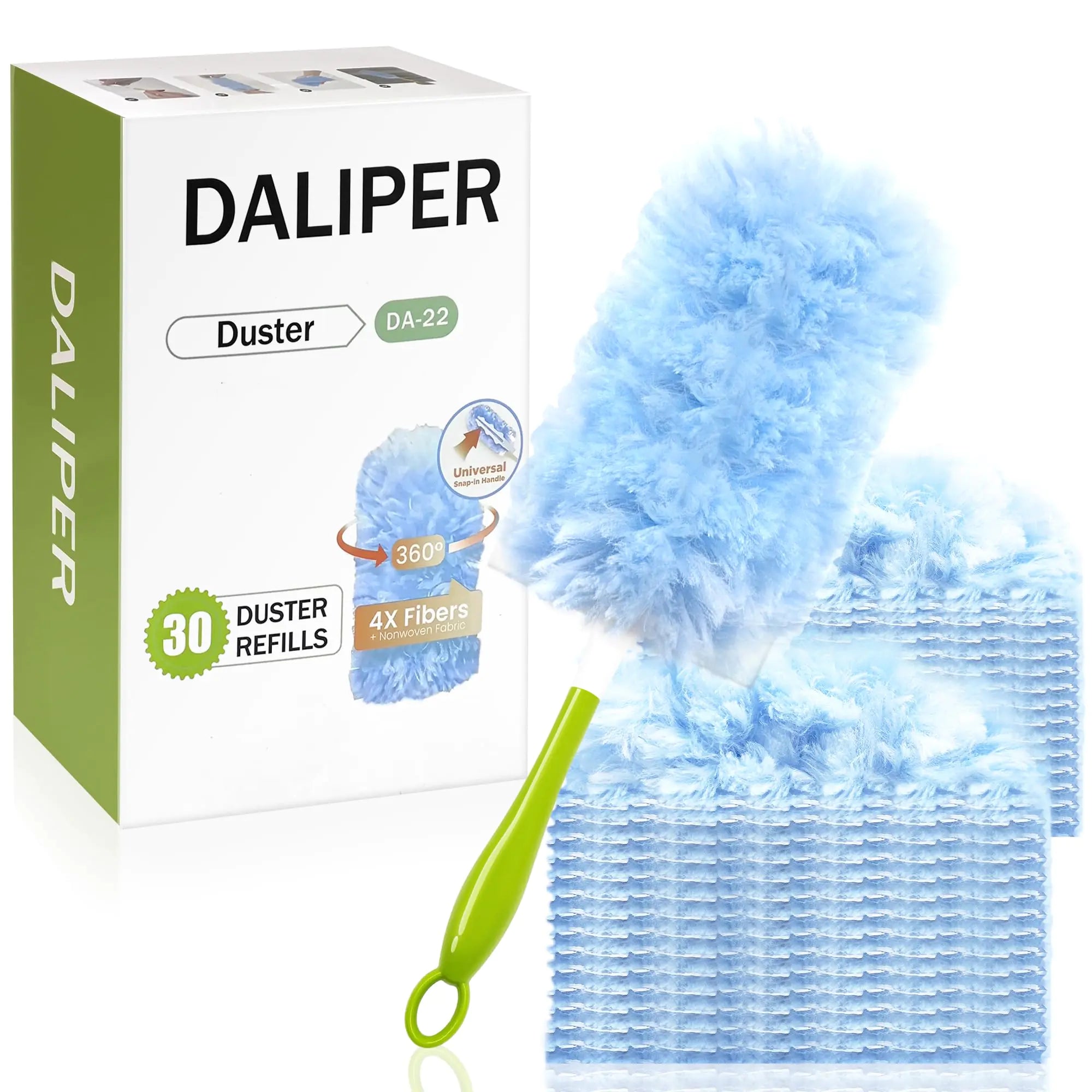 DALIPER Heavy Duty Duster Refills Compatible with Swiffer Duster Kit with 30 PCS Refills & 1 Handle 360° Dusters with 4X Microfibers for Dusting Ceiling Fans Electronics Furniture Blinds
