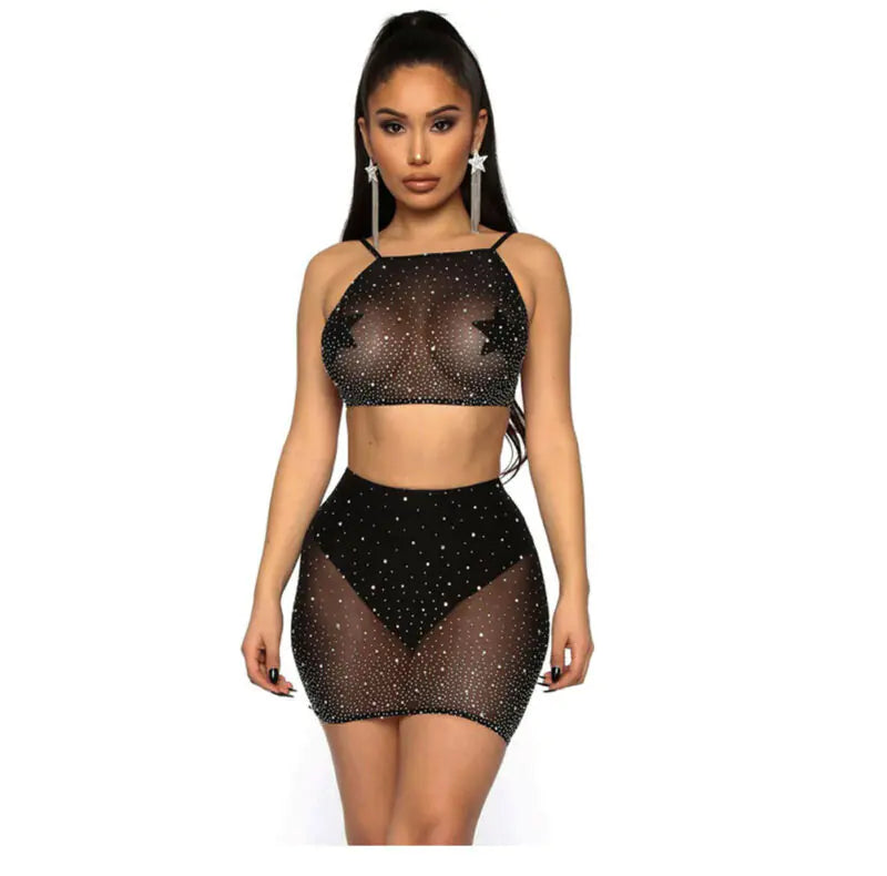 Fashionable Rhinestone Lingerie Set for Nightclubs