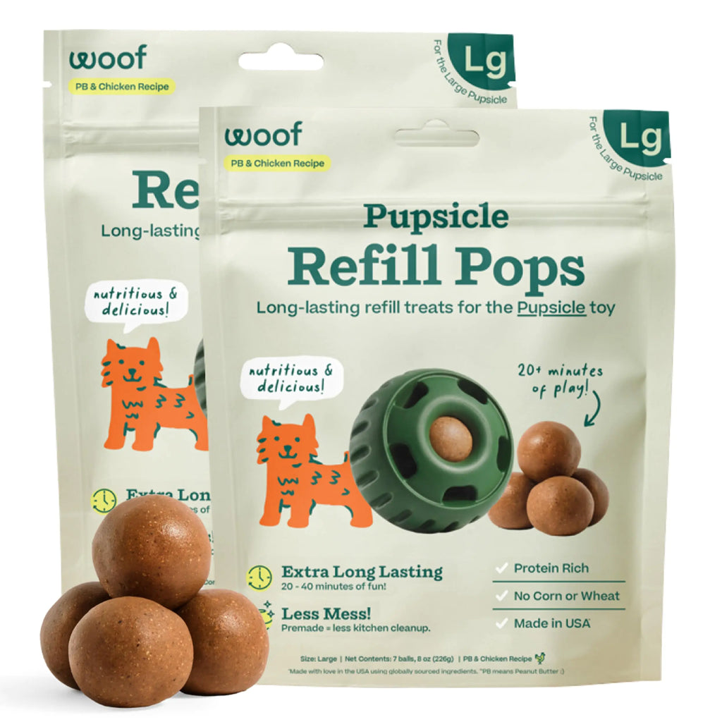 WOOF Pupsicle Refill Pops Delicious Long Lasting Dog Treats Pre-Made Pupsicle Refills for Dogs Wholesome Ingredients Low-Mess Chicken Pet Treats - Large Pops - 7 Count - 2 Pack